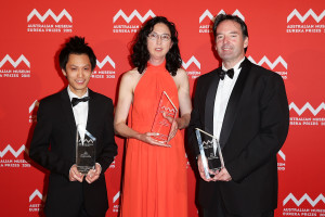 SYDNEY, AUSTRALIA - AUGUST 26:  Phong Nguyen, Dr Georgina Hollway and Professor Peter Currie win the 'University of New South Wales Eureka Prize for Scientific Research' at the Australian Museum Eureka Prizes 2015 at Sydney Town Hall on August 26, 2015 in Sydney, Australia.  (Photo by Brendon Thorne/Getty Images)