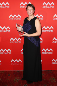 SYDNEY, AUSTRALIA - AUGUST 26:  Professor Michelle Simmons is presented with the 'CSIRO Eureka Prize for Leadership in Science' at the Australian Museum Eureka Prizes 2015 at Sydney Town Hall on August 26, 2015 in Sydney, Australia.  (Photo by Brendon Thorne/Getty Images)