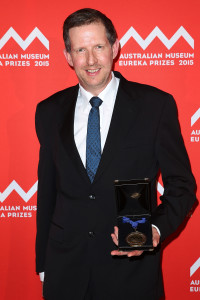 SYDNEY, AUSTRALIA - AUGUST 26:  Mark Eldridge is presented with the 'AMRI Medal' at the Australian Museum Eureka Prizes 2015 at Sydney Town Hall on August 26, 2015 in Sydney, Australia.  (Photo by Brendon Thorne/Getty Images)