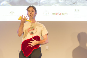 Dr Michael Smout presenting his winning talk at the FameLab Australia National Final in May. Credit: OK-White Lane. © International FameLab