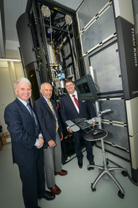 Titan Krios electron microscope with from left Aidan Byrne (ARC), David de Krester, James Whisstock (Imaging Centre)