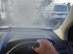 View with macular degeneration through a car windscreen as recreated by vision impaired researcher and artist Erica Tandori