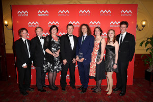 SYDNEY, AUSTRALIA - AUGUST 26: Tony Auld, Richard Kingsford, Tracey Regan, David Keith, Emily Nicholson and Lucie Bland win the 'NSW Office of Environment and Heritage Eureka Prize for Environmental Research' during the Australian Museum Eureka Prizes 2015 at Sydney Town Hall on August 26, 2015 in Sydney, Australia. (Photo by Brendon Thorne/Getty Images)