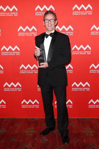 SYDNEY, AUSTRALIA - AUGUST 26: Gary Cranitch wins the 'New Scientist Eureka Prize for Science Photography' at the Australian Museum Eureka Prizes 2015 at Sydney Town Hall on August 26, 2015 in Sydney, Australia. (Photo by Brendon Thorne/Getty Images)