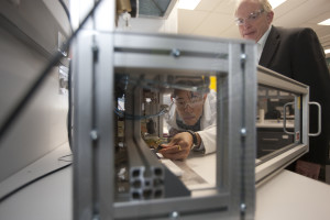 Dr Jeremy Yune (ANTSO) and Professor David Officer (the University of Wollongong) from the polymer solar cells program (Credit: Mark Newsham Photography)