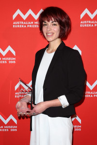 SYDNEY, AUSTRALIA - AUGUST 26: Viviane Richter accepts the 'Department of Industry and Science Eureka Prize for Science Journalism' on behalf of Dr Elizabeth Finkel at the Australian Museum Eureka Prizes 2015 at Sydney Town Hall on August 26, 2015 in Sydney, Australia. (Photo by Brendon Thorne/Getty Images)