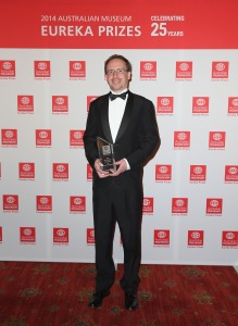 Dr Mark Talbot with his New Scientist Eureka Prize for Science Photography. (Mark Metcalfe/Getty Images)