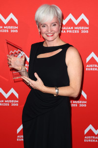 SYDNEY, AUSTRALIA - AUGUST 26: Emma Johnston is presented with the 'Department of Industry and Science Eureka Prize for Promoting Understanding of Australian Science Research' at the Australian Museum Eureka Prizes 2015 at Sydney Town Hall on August 26, 2015 in Sydney, Australia. (Photo by Brendon Thorne/Getty Images)