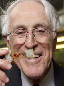 Graeme Clark with a sample brain stem