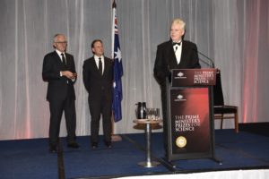 L-R: Prime Minister Malcolm Turnbull, Minister Greg Hunt Michael Aitken (Photo credit: Prime Minister’s Prizes for Science)